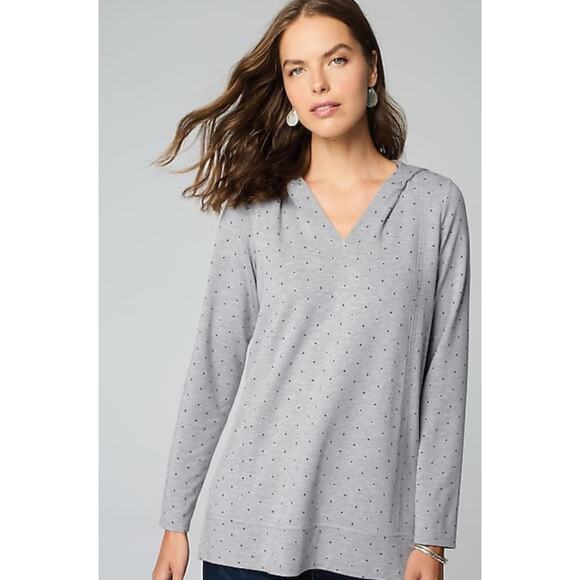 J Jill Seamed Polka Dot Hoodie Tunic Shirt Womens Size Small New Grey Black - Picture 1 of 15
